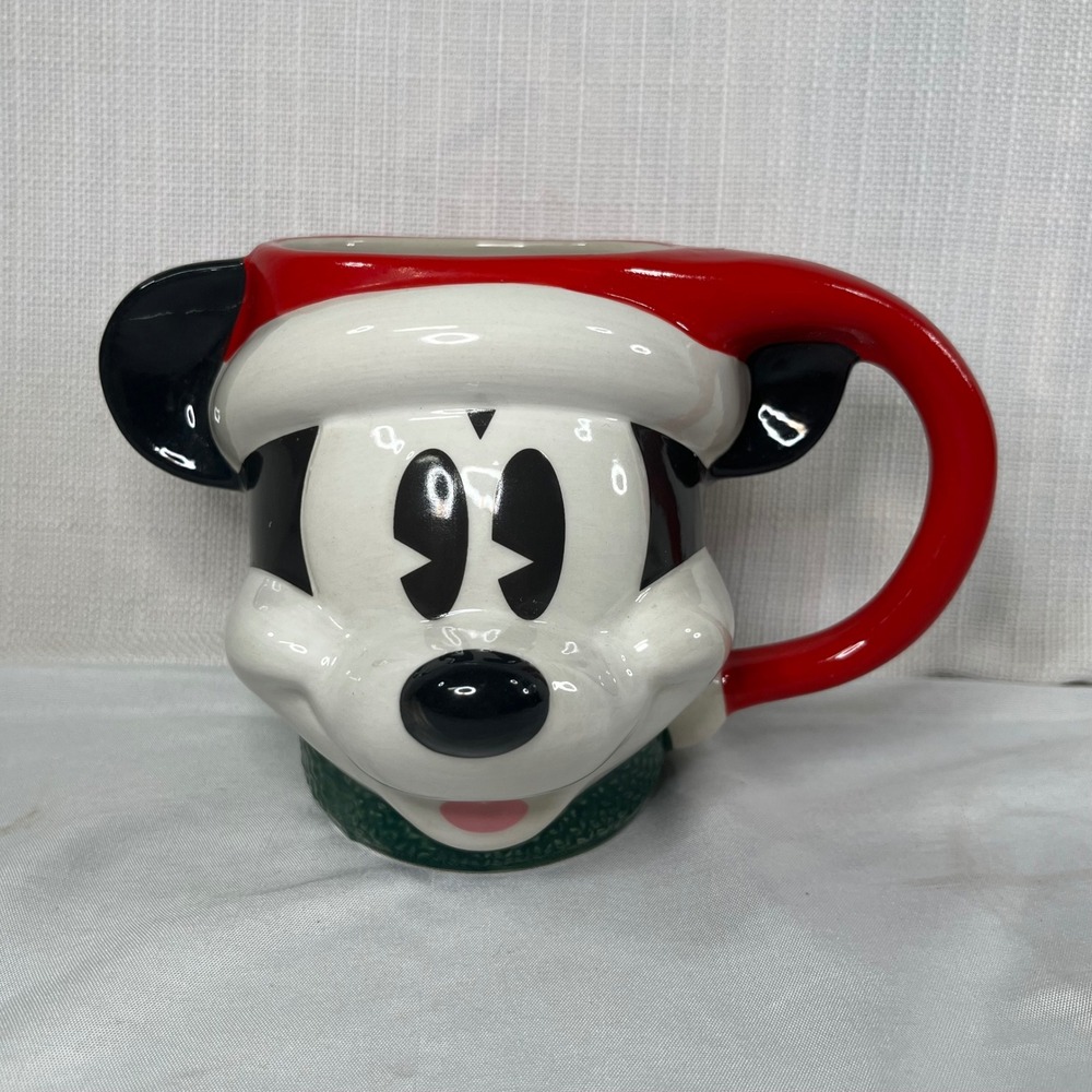 Disney Mickey Mouse Santa Hat Christmas Holiday Sculpted Stoneware Mug 14oz